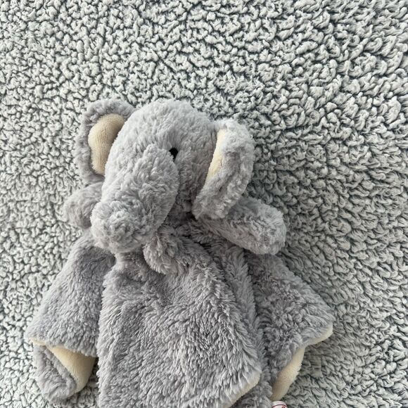 Linzy Elephant Baby Lovey Plush Rattle Gray Cream Security Blanket Fluffy 14" - Picture 4 of 10